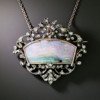 French 19th Century Opal and Rose Cut Diamond Memorial Pendant / Brooch - 2