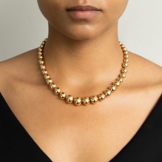 French Antique 18K Gold Bead Necklace