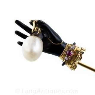 French Antique Black Hand Stickpin