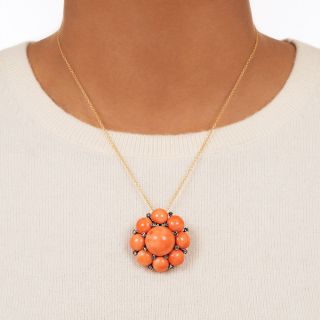 French Antique Coral Cluster Pendant/Brooch
