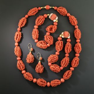 French Antique Coral Jewelry Set - 2