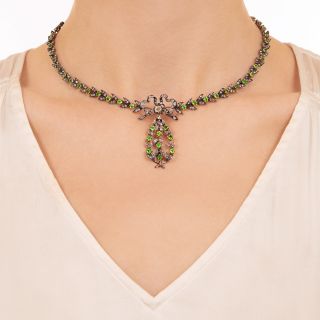 French Antique Demantoid Garnet and Diamond Necklace