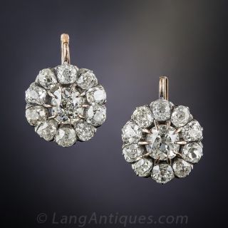 French Antique Diamond Cluster Earrings - 1