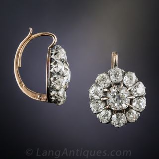 French Antique Diamond Cluster Earrings