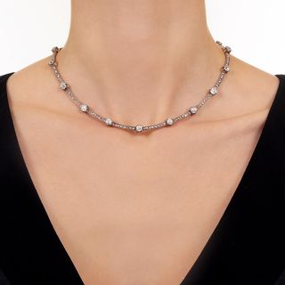 French Antique Diamond Station Necklace