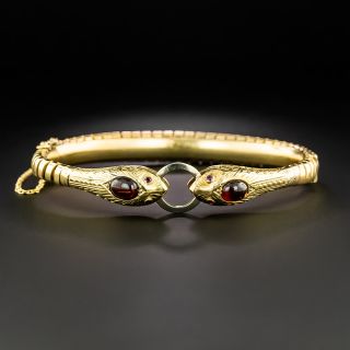 French Antique Garnet and Ruby Snake Bangle Bracelet - 2