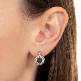 French Antique No-Heat Sapphire and Rose-Cut Diamond Earrings