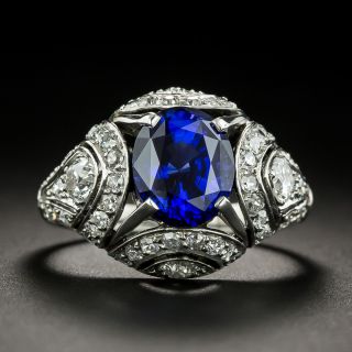 French Art Deco 3.00 Carat Sapphire and Diamond Ring  - 2