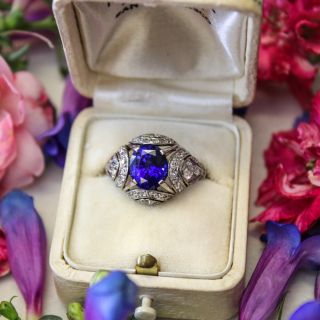 French Art Deco 3.00 Carat Sapphire and Diamond Ring 