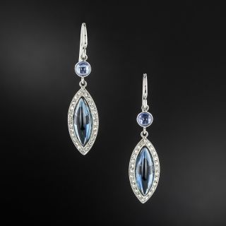 French Art Deco Cabochon Sapphire Dangle Earrings - 2