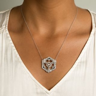 French Art Deco Diamond and Enamel Brooch/Pendant