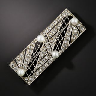 French Art Deco Diamond and Natural Pearl Brooch - 1
