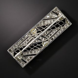 French Art Deco Diamond and Natural Pearl Brooch