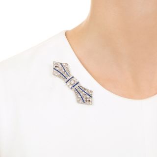 French Art Deco Diamond and Sapphire Bow Brooch