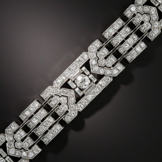 Art Deco Diamond and Black Enamel Link Bracelet