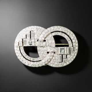 French Art Deco Diamond Twin Circle Brooch - 5
