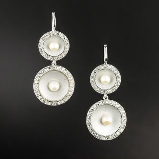 French Art Deco Natural Pearl and Diamond Dangle Earrings - 4