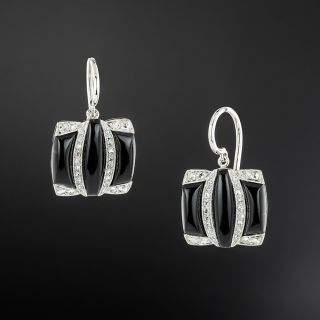 French Art Deco Onyx and Diamond Earrings  - 2