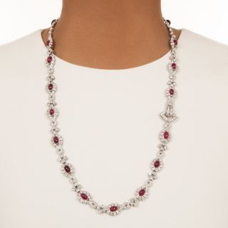 French Art Deco Ruby and Diamond Necklace - AGL