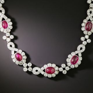French Art Deco Ruby and Diamond Necklace - AGL - 2