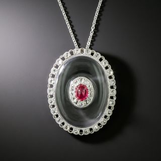French Art Deco Ruby, Diamond and Crystal Pendant - 8