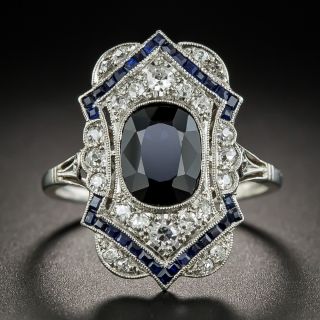 French Art Deco Sapphire and Diamond Dinner Ring - 1