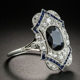 French Art Deco Sapphire and Diamond Dinner Ring