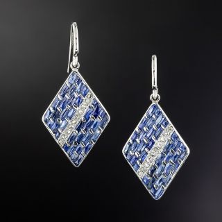 French Art Deco Sapphire and Diamond Lozenge Earrings  - 2
