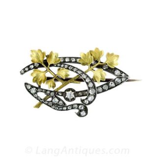 French Art Nouveau Diamond Brooch - 1