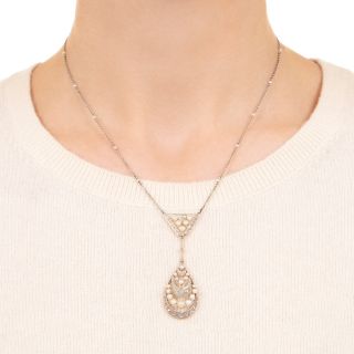French Belle Époque Diamond and Natural Pearl Lavaliere