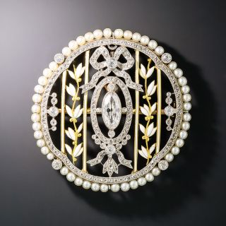 French Belle Epoque Enamel and Diamond Circle Pendant/Brooch - 2