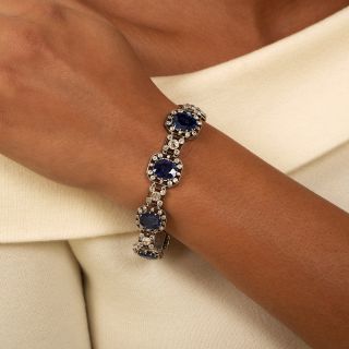 French Belle Epoque No-Heat Ceylon Sapphire and Diamond Bracelet