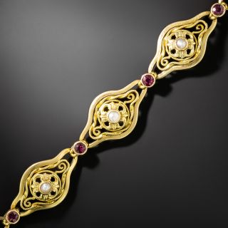 French Belle Epoque Ruby and Pearl Bracelet - 2