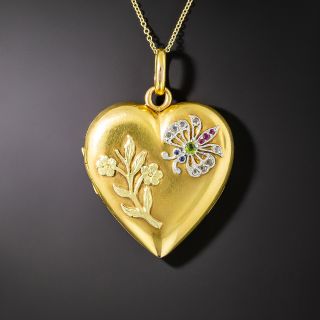 French Butterfly and Flower Heart Locket - 2