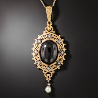 French Cabochon Garnet, Diamond and Pearl Lavalière, c.1837-1847 - 3