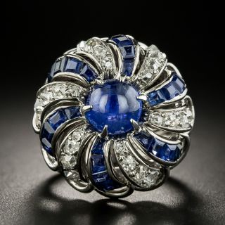French Cabochon Sapphire and Diamond Swirl Ring - 2