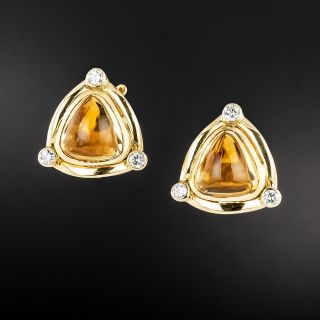 French Chaumet Cabochon Citrine and Diamond Earrings - 2