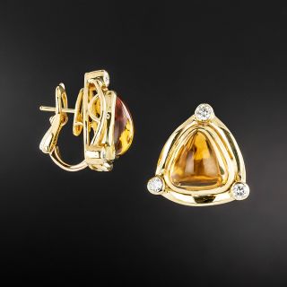 French Chaumet Cabochon Citrine and Diamond Earrings