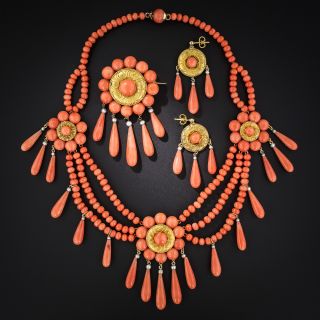French Coral Three-Piece Necklace