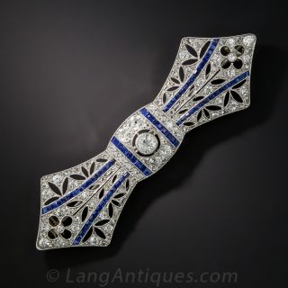 French Deco Diamond and Sapphire Bow Pin - 2