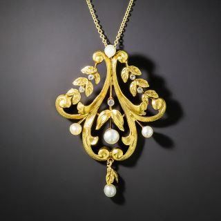 French Diamond and Pearl Scroll Necklace, circa 1900 - 3