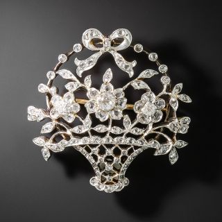 French Diamond Flower Basket Brooch, Circa 1900 - 2