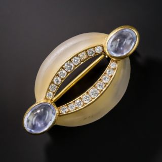 French Frosted Rock Crystal, Diamond and Sapphire Brooch - 6