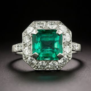 French Late-Art Deco 1.94 Carat Emerald and Diamond Ring - GIA F1 - 2