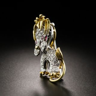 French Mid-Century Diamond and Ruby Lion Cub Brooch