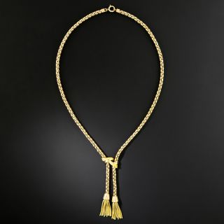 French Mid-Century Gold Double Tassel Necklace - 2