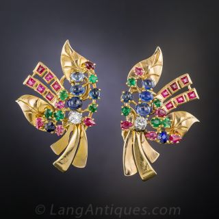 French Mid-Century Multi-Color Ear Clips