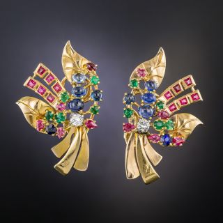 French Mid-Century Multicolor Gem Earrings - 2