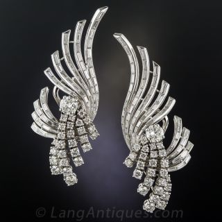 French Mid-Century Platinum and Diamond Earrings - 1