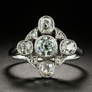 French Natural Light Green Old Mine-Cut Diamond Ring - GIA  - 1